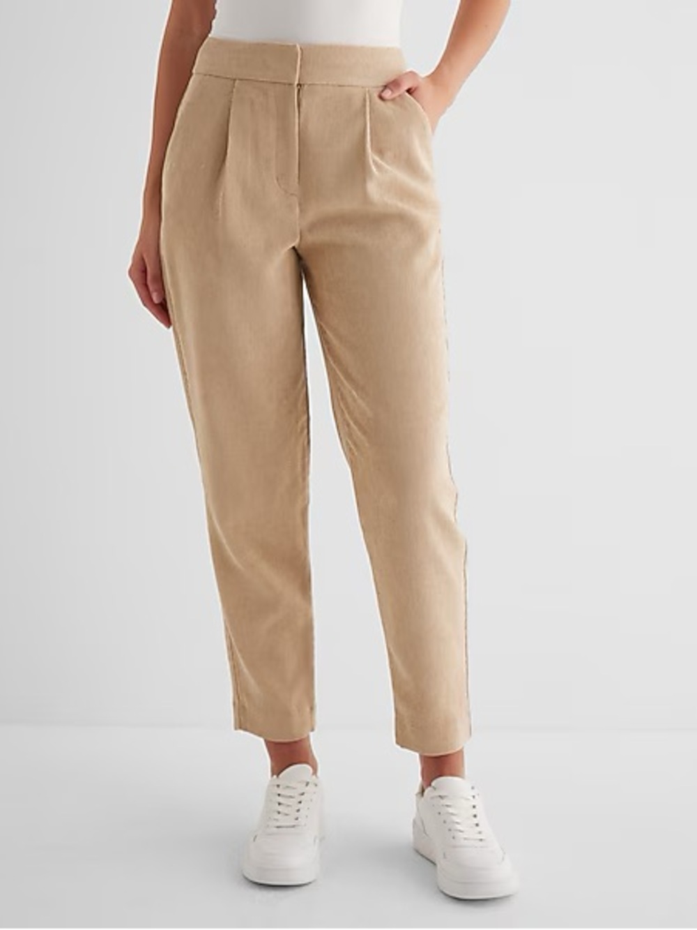 Express-Stylist Super High Waisted Corduroy Pleated Ankle Trousers